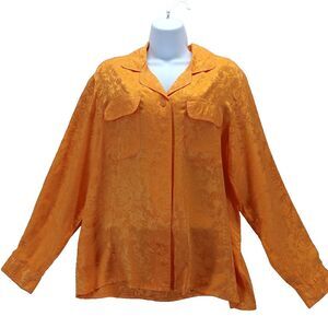 Alexon Womens Sz L 100% Silk Orange Floral Long Sleeve Button Up Blouse NWT